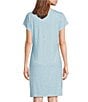 Color:Sky Blue/White - Image 2 - Floral Print Jersey Knit Short Sleeve V Neck Short Gown