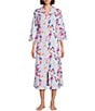 Color:Multi Painted Floral - Image 1 - Interlock Knit 3/4 Sleeve Long Zip-Front Floral Print Robe