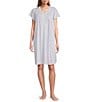 Color:Lilac - Image 1 - Knit Short Sleeve V-Neck Short Nightgown