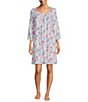 Color:Pink/Blue Print - Image 1 - Micro Velvet Floral Print Short Nightgown