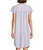Color:Peach/Lilac Paisley - Image 2 - Paisley Print Short Sleeve V-Neck Button Front Placket Silky Knit Short Nightgown