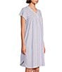 Color:Peach/Lilac Paisley - Image 3 - Paisley Print Short Sleeve V-Neck Button Front Placket Silky Knit Short Nightgown