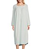 Color:Mint - Image 1 - Petite Size Brushed Honeycomb Long Sleeve Round Neck Long Button Front Nightgown