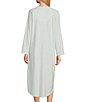 Color:Mint - Image 2 - Petite Size Brushed Honeycomb Long Sleeve Round Neck Long Button Front Nightgown