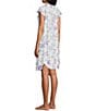 Color:Lavender Flowers - Image 4 - Petite Size Cottonessa Knit Floral Print Smocked Round Neck Short Sleeve Long Nightgown