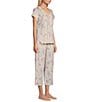 Color:Pink Wildflowers - Image 3 - Petite Size Cottonessa Short Sleeve Round Neck Soft Interlock Knit Capri Pajama Set