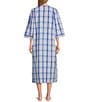 Color:Navy/Pink/Turquoise Plaid - Image 2 - Petite Size Seersucker 3/4 Sleeve Plaid Zip-Front Long Robe