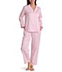 Miss Elaine Petite Solid Long Sleeve Notch Collar Brushed Back Satin Long Pajama Set - Image 3