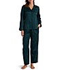 Miss Elaine Petite Solid Long Sleeve Notch Collar Brushed Back Satin Long Pajama Set - Image 1