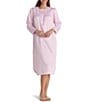 Miss Elaine Petite Solid Long Sleeve Round Neck Brushed Back Satin Nightgown - Image 1