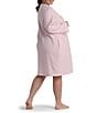 Miss Elaine Plus Size Brushed Back Terry Long Sleeve Snap-Front Robe, Color:Pink - Image 2