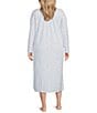 Color:Powder Blue Rosewood - Image 2 - Plus Size Brushed Rosewood Print Honeycomb Knit Long Sleeve Nightgown