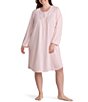 Miss Elaine Plus Size Brushed Solid Honeycomb Knit Short Nightgown - Image 1