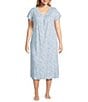 Miss Elaine Plus Size Cottonessa Knit Short Sleeve Round Neck Animal Paisley Print Long Nightgown, Color:Blue Paisley - Image 1