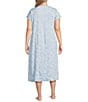 Miss Elaine Plus Size Cottonessa Knit Short Sleeve Round Neck Animal Paisley Print Long Nightgown, Color:Blue Paisley - Image 2
