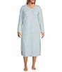 Color:Powder Blue - Image 1 - Plus Size Pointelle Brushed Honeycomb Knit Jewel Neck Long Sleeve Nightgown