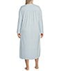 Color:Powder Blue - Image 2 - Plus Size Pointelle Brushed Honeycomb Knit Jewel Neck Long Sleeve Nightgown