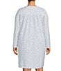 Color:Powder Blue Rosewood - Image 2 - Plus Size Rosewood Print Brushed Honeycomb Knit Long Sleeve Short Nightgown