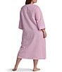 Miss Elaine Plus Size Seersucker 3/4 Sleeves Checkered Long Zip-Front Robe, Color:Pink/White Check - Image 2
