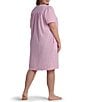 Miss Elaine Plus Size Seersucker Check Print Short Sleeve Square Neck Short Snap-Front Robe, Color:Pink/White Check - Image 2