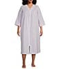Color:Lilac/White Check - Image 1 - Plus Size Seersucker Long Check Zip-Front Robe