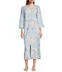 Color:Blue Bouquets - Image 1 - Quilt-In-Knit Bouquet Printed Long Zip Robe
