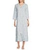 Color:Aqua/Lilac Floral Stems - Image 1 - Quilt-In-Knit Floral Stems Long Zip-Front Robe