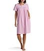 Miss Elaine Seersucker Check Print Short Sleeve Square Neck Short Snap-Front Robe, Color:Pink/White Check - Image 1