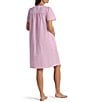 Miss Elaine Seersucker Check Print Short Sleeve Square Neck Short Snap-Front Robe, Color:Pink/White Check - Image 2