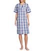 Color:Navy/Pink/Turquoise Plaid - Image 1 - Seersucker Short Plaid Snap-Front Robe