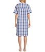 Color:Navy/Pink/Turquoise Plaid - Image 2 - Seersucker Short Plaid Snap-Front Robe