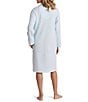 Miss Elaine Solid V-Neck Long Sleeve Brushed Back Terry Knit Short Snap Robe - Image 2