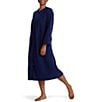 Miss Elaine Solid Long Sleeve Round Neck Brushed Back Terry Knit Long Zip Robe - Image 3