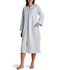 Miss Elaine Solid Long Sleeve Round Neck Brushed Back Terry Knit Long Zip Robe - Image 1