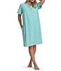 Miss Elaine Solid Terry Knit Short Sleeve V-Neck Short Snap Robe - Image 3