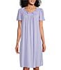 Color:Lilac - Image 1 - Tricot Floral Embroidered Round Neck Short Flutter Sleeve Nightgown