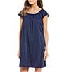 Color:Dark Navy - Image 1 - Embroidered Flutter-Sleeve Short Nightgown