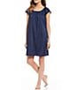 Color:Dark Navy - Image 3 - Embroidered Flutter-Sleeve Short Nightgown