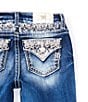 Color:Med Blue - Image 3 - Big Girls 7-16 Flower Mid Rise Boot Cut Denim Jean