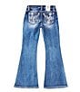 Color:Dark Blue - Image 1 - Big Girls 7-16 Mid Rise Dark Wash with Embroidered Wing Denim Jean