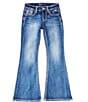 Color:Dark Blue - Image 2 - Big Girls 7-16 Mid Rise Dark Wash with Embroidered Wing Denim Jean