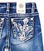 Color:Dark Blue - Image 3 - Big Girls 7-16 Mid Rise Dark Wash with Embroidered Wing Denim Jean