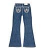 Color:Dark Blue - Image 1 - Big Girls 7-16 Butterfly Wing Pocket Bootcut Jeans