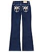Color:Dark Blue - Image 1 - Big Girls 7-16 Cross Detailed Pocket Boot Cut Jeans