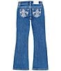 Color:Dark Blue - Image 1 - Big Girls 7-16 Fleur-de-lis Embroidered Pocket Bootcut Jeans