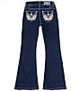 Color:Dark Blue - Image 1 - Big Girls 7-16 Long Horn Embroidered Pocket Bootcut Jeans