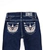 Color:Dark Blue - Image 3 - Big Girls 7-16 Long Horn Embroidered Pocket Bootcut Jeans