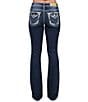 Miss Me Embroidered Leaf Pocketed Mid Rise Bootcut Jeans, Color:Dark Blue - Image 1