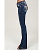 Miss Me Flame/Cross Embroidered Pocketed Mid Rise Bootcut Jeans, Color:Dark Blue - Image 3