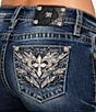 Miss Me Flame/Cross Embroidered Pocketed Mid Rise Bootcut Jeans, Color:Dark Blue - Image 4